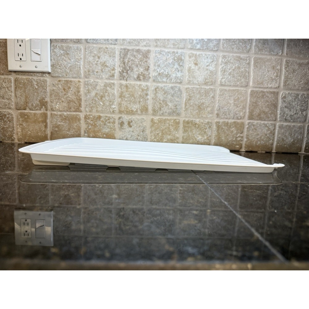Vintage Rubbermaid White Coated Dish Drying Rack W/Silverware Cup & Drain Mat - Picture 8 of 16